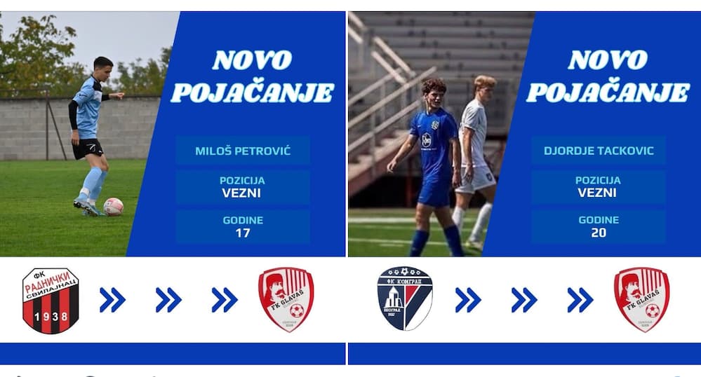 Fotografija uz vijest: Fudbalski klub Glavaš pojačao tim: Miloš Petrović i Đorđe Tačković novi igrači